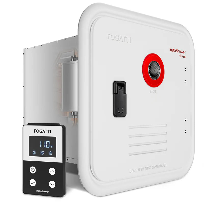 Fogatti InstaShower 9 Pro, 66,000 BTU RV Tankless Water Heater with Door and Mixing Tank - 08-7353